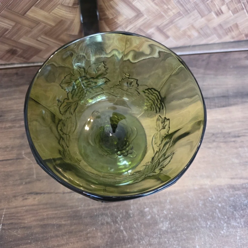 Indiana Glass Harvest‎ Grape Avocado Green Compote Candy Dish Vintage